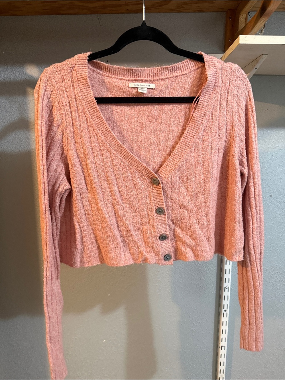 American Eagle Outfitters Cropped Pink Cable Knit Button Cardigan